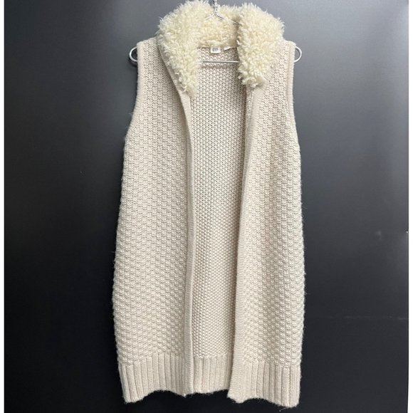 Gap SMALL Womens Sherpa Collar Cream Alpaca Wool Blend Knit Tunic Sweater Vest - Picture 2 of 11